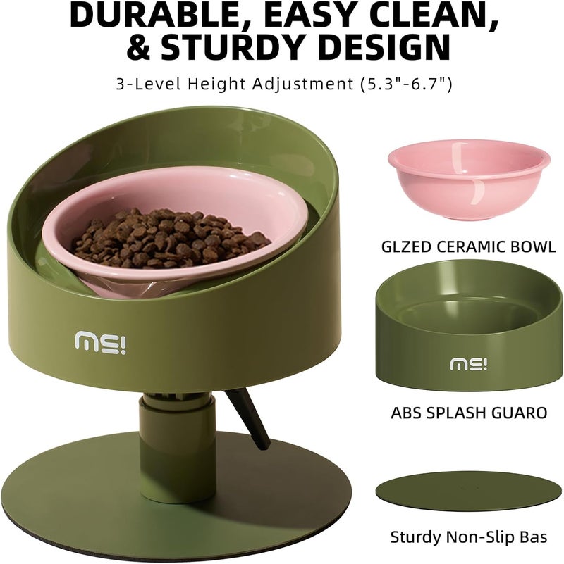 MS!MAKE SURE Adjustable Raised Cat Bowls, Ceramic Elevated Cat Bowls, Pet Bowl with Anti - Slip Rubber Pad, Leak - Proof, Lead & Cadmium Free, Whisker - Friendly, for All Life Stages of Age Pink Green - Image 3